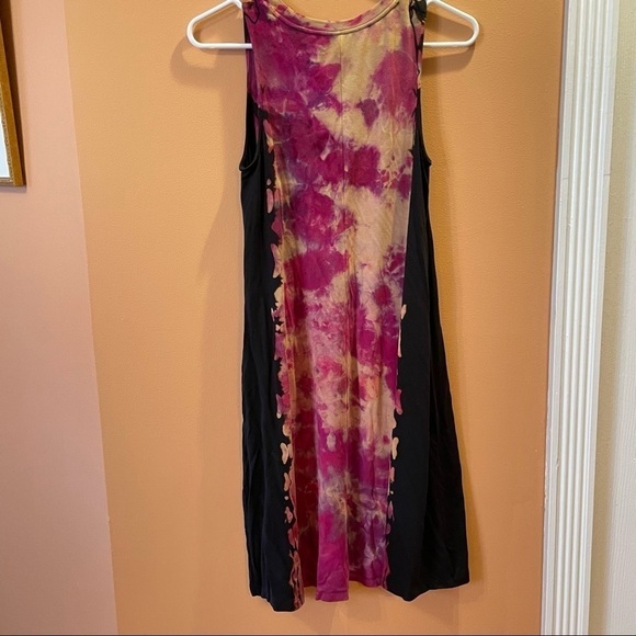 Reverse tie dye dress sleeveless pockets color block purple magenta black S - Picture 4 of 9